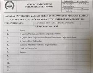 3’üncü Çeyrek Kur Sonu Değerlendirme Toplantısı Tamamlandı